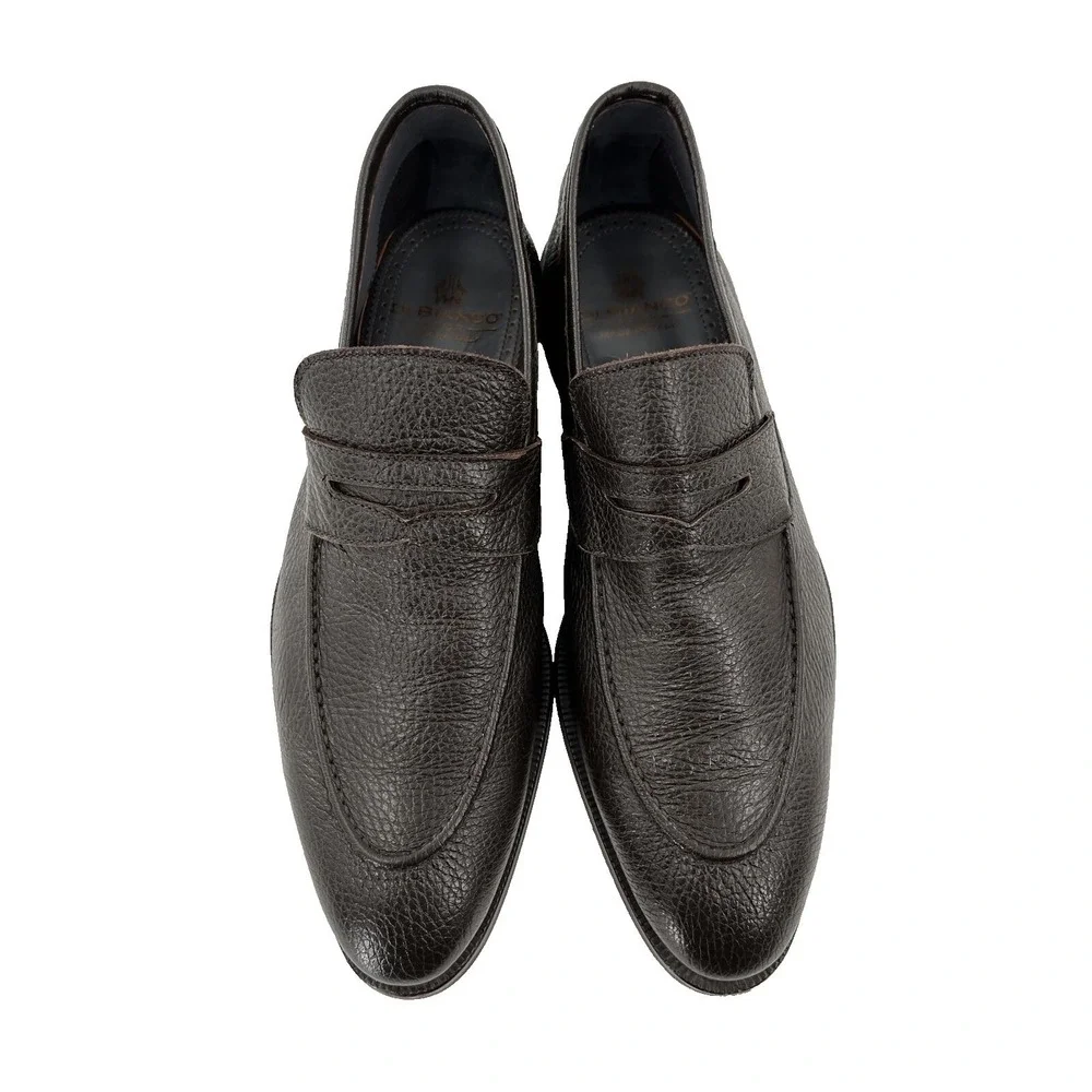Di Bianco SPQR Apron Toe Brown Penny Loafer shoes EU41 US 8 Italy Pebble Leather